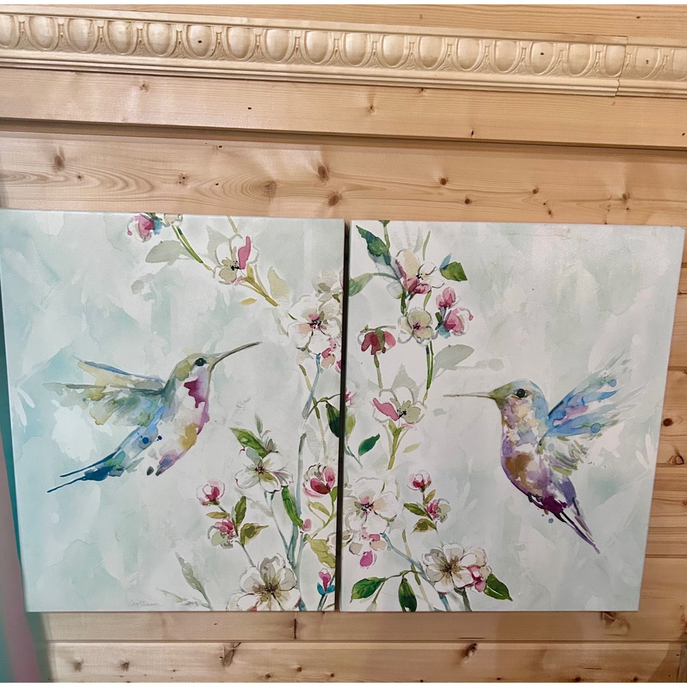 Carol Robinson Hummingbird Floral Watercolor Canvas Wall Art Set of 2 16x20